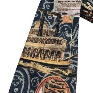 Vintage Travel Themed Neck Tie Navy Blue Steamboat Horse Dining Car Train Retro